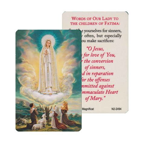 Our Lady Of Fatima Prayer Card Car1 010 Catholic Centre Your One