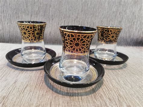 Turkish Unbreakable Tea Glasses Set Espresso Latte Cup Golden Etsy UK