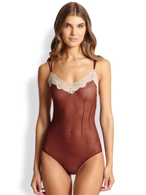 Hanro Universe Of Lace Trimmed Bodysuit In Red Lyst