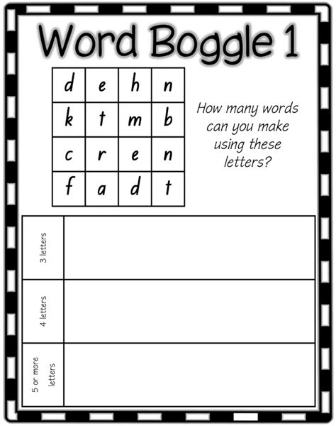 Printable Boggle Word Game K5 Worksheets