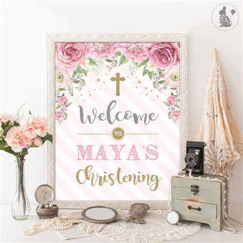 Pink Floral Baptism Welcome Sign Pink And Gold Welcome Sign