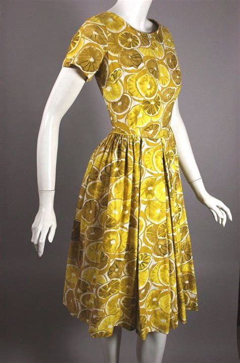 Sold Lemons Novelty Print Cotton 1950s Dress Full Skirt Size Xs 60s Mini Dress Full Skirt