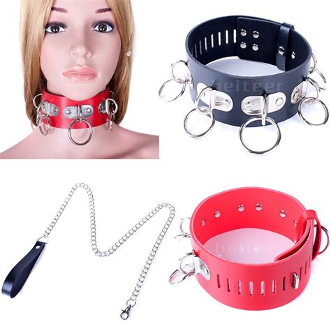 manyjoy sexy fetish 5 rings neck slave gimp collar neck collar chain slave leash adult games