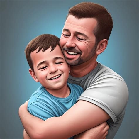 Dibujo De Dibujos Animados Del Día Del Padre De Un Padre Abrazando A Su