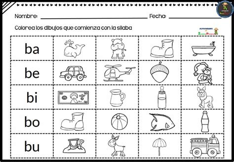 Fichas Para Repasar Las Sílabas Ba Be Bi Bo Bu Aprender Jugando