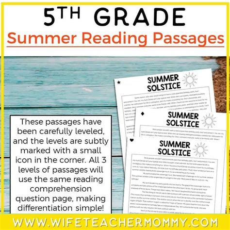 5th Grade Summer Reading Passages Printable Version Wife Teacher Mommy