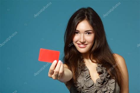 Teen Girl Showing Red Card Stock Photo By ©khorzhevska 38400675