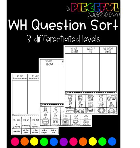 Wh Question Sort 3 Differentiated Levels Wh Questions Teaching