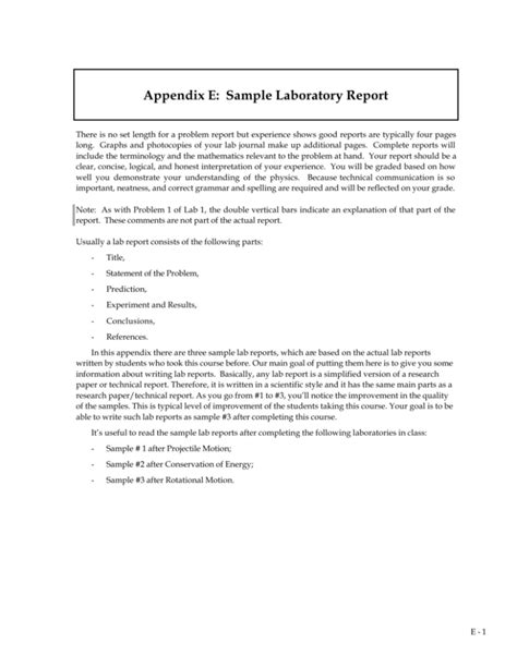 Appendix E Sample Laboratory Report