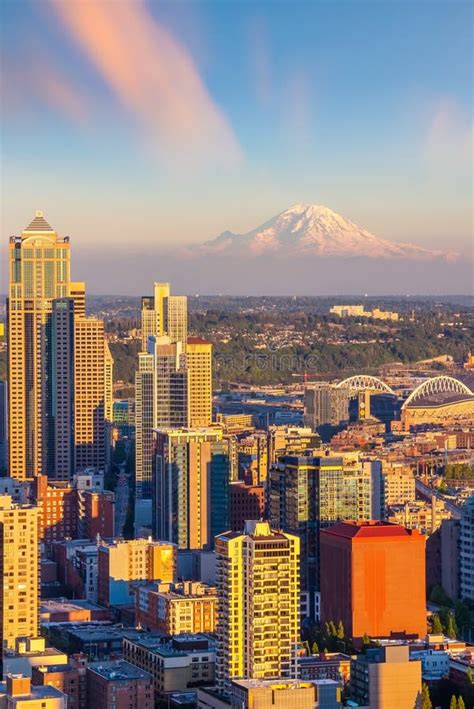 Seattle City Downtown Skyline Cityscape In Washington State Usa Stock