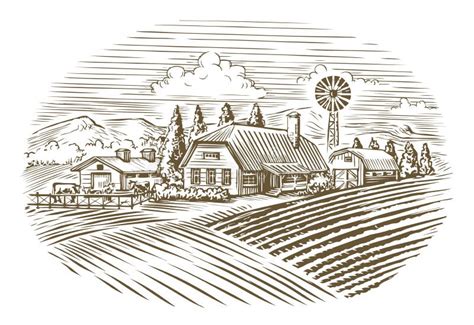 Farm Agriculture Farming Sketch Vintage Vector Stock Vector
