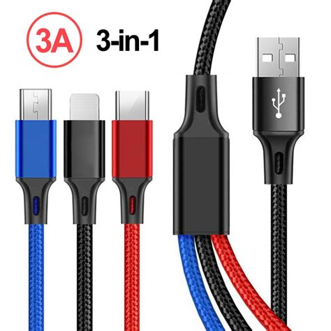 3 In 1 Usb Cable Extension Phone Connector Charger Cord For Cell Phone