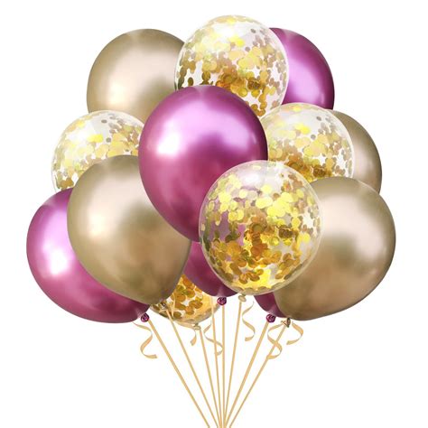15pcs Mixed Metallic Latex Balloon Gold Confetti Balloons Birthday