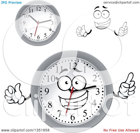Clipart Of A Cartoon Face Hands And Wall Clocks Royalty Free Vector