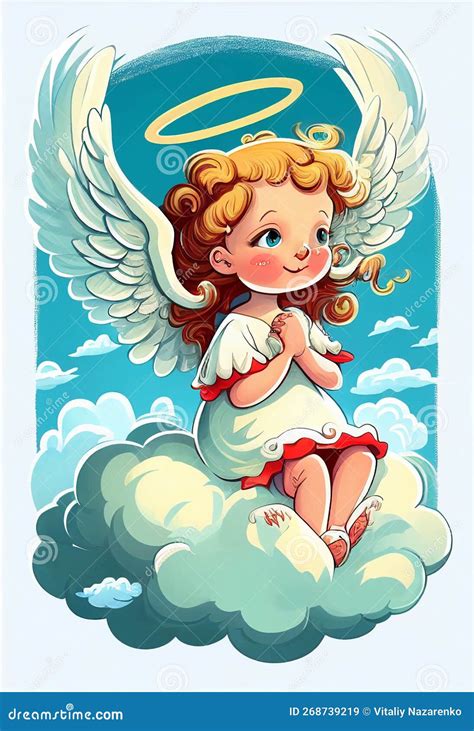 Cute Angel Sits On A Cloud In The Sky Ai Generated Stock Image Image