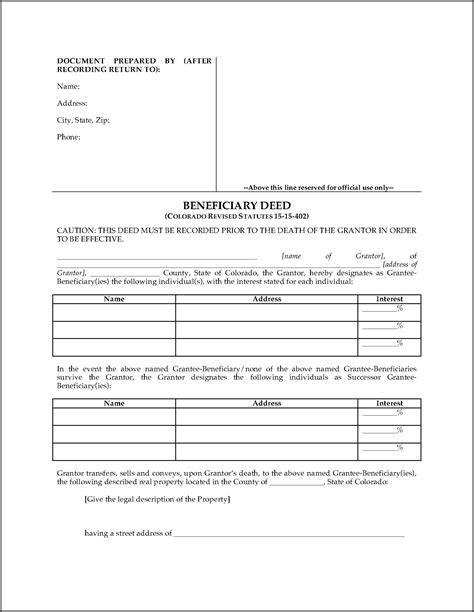 Free Printable Beneficiary Deed Form Arizona