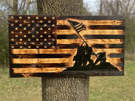 Iwo Jima Rustic Wooden Flag Sign Wooden Flag Wood Flag American