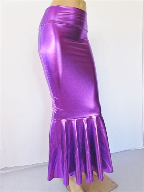 High Waist Purple Metallic Mermaid Tail Skirt Stretch Costume