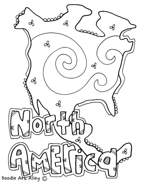 Continents Coloring Pages At Classroom Doodles North America Flag