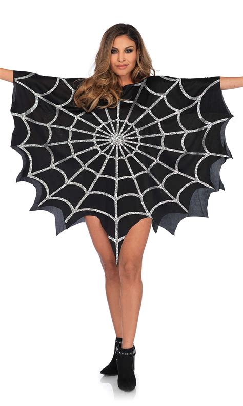 Leg Avenue Womens Black Glitter Spider Web Poncho Halloween Costume