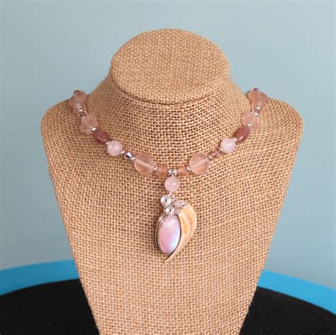 Pink Moonstone Necklace Seashell Jewelry Handmade Jewelry Etsy