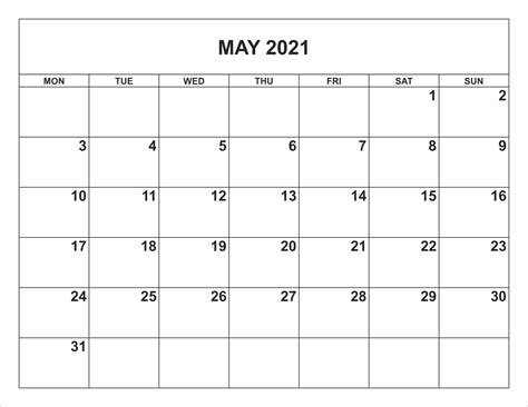 Free May 2021 Calendar Printable Pdf Download