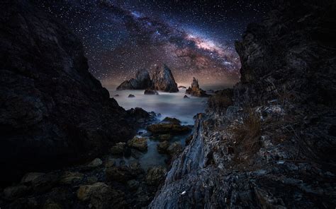 1111538 Landscape Sea Night Water Rock Nature Sky Long Exposure