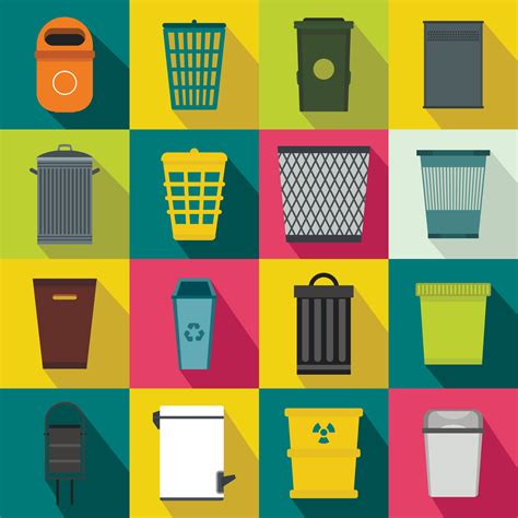 Trash Can Icons Set Flat Style 3810241 Vector Art At Vecteezy