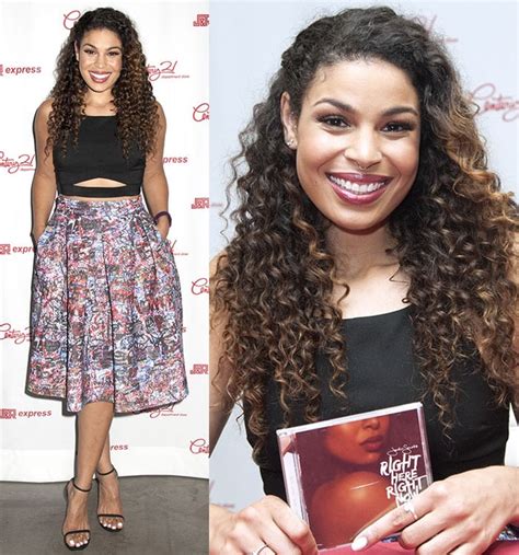 Jordin Sparks With Curly Hair Flashes Midriff In Graffiti Sandro Skirt