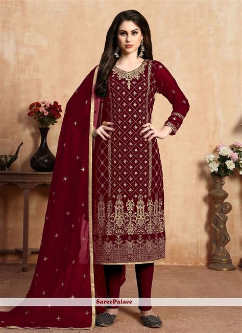 Faux Georgette Red Pant Style Suit In 2020 Fashion Pants Designer
