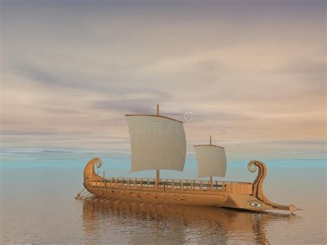 Greek Trireme Boat 3d Render Stock Illustration Illustration Of