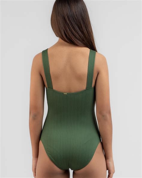 Shop Topanga Girls Willa Rib One Piece Swimsuit In Olive Leaf Fast