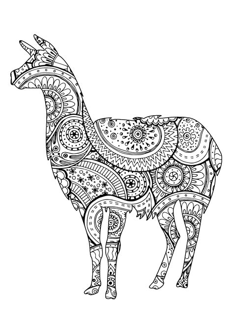 Lama avec motifs Zentangle et Paisley - Lamas - Coloriages difficiles