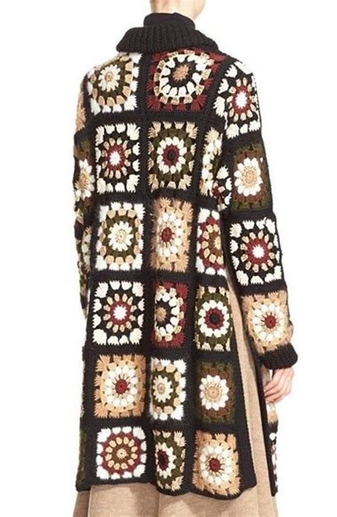 Long Crochet Coat Multicolour Spring 70s Jacket Cardigan Etsy