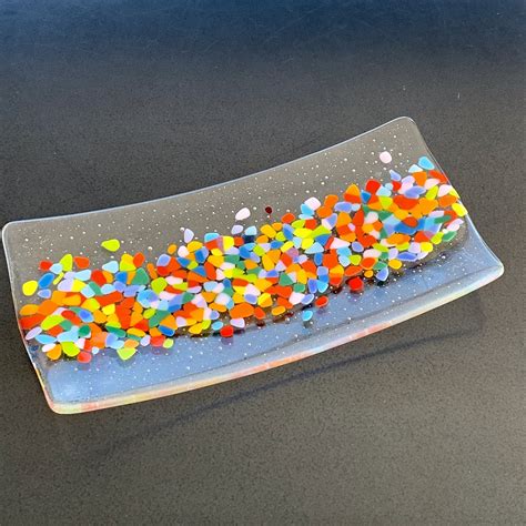 Fused Glass Plate With Colorful Sprinkles On A Clear Base Etsy Fused Glass Plates Glass