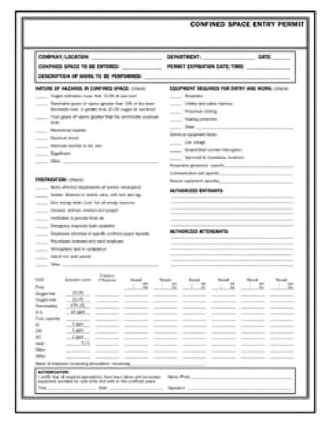 Printable Confined Space Entry Log
