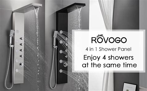 Rovogo Shower Panel Tower With Rainfall Waterfall Shower Head 5 Body