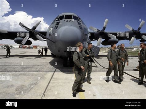 30th October 1993 A Usaf Air Crew With Their Lockheed Ac 130h Spectre