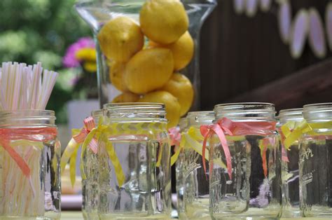 Mason Jars For Glasses And Lemons For Centerpiece For A Pink Lemonade