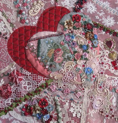 I Crazy Quilting Beading And Ribbon Embroidery Crazy Quilt Block With Lots Of Lace Ribbon