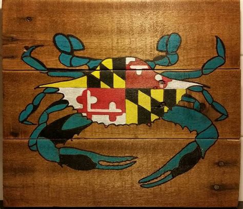 Maryland State Flag Blue Crab Wood Sign Handcrafted And Hand Painted 12
