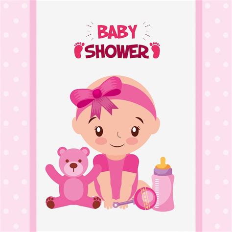 Tarjeta De Baby Shower Con Niña Vector Premium