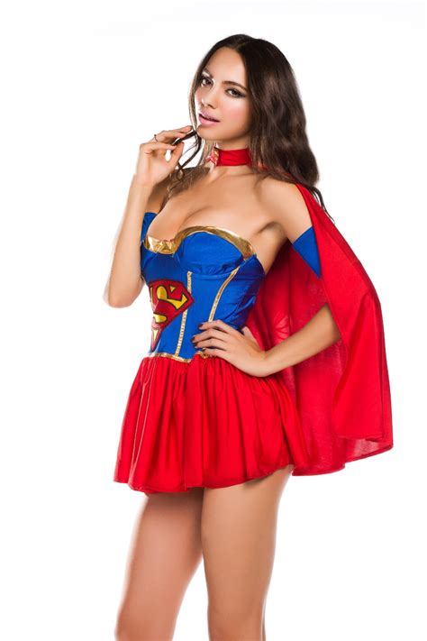 New 2014 Womens Adult Classic Halloween Costumes Sexy Super Girl Hero