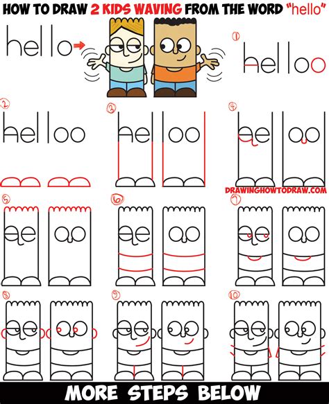 Learn How To Draw 2 Cartoon Characters From The Word Hello Easy Step