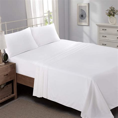 Best King Flat Sheet White Bedding 120 Thread Count Percale Hotel Linen
