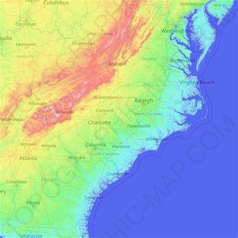 North Carolina Topographic Map Elevation Relief North Carolina