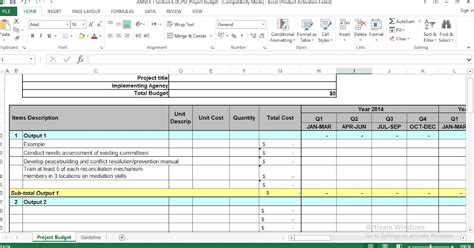 Project Budget Excel Template