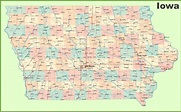 Large detailed map of Iowa with cities and towns