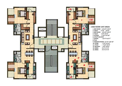 2 Bhk Apartment Cluster Tower Rendered Layout Plan Plan N Design