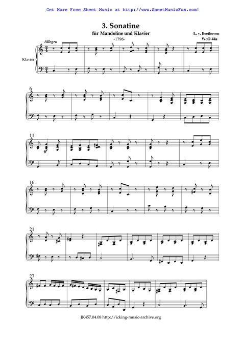 Download sheet music for ludwig van beethoven. Free sheet music for Sonatina for Mandolin and Piano, WoO 44a (Beethoven, Ludwig van) by Ludwig ...